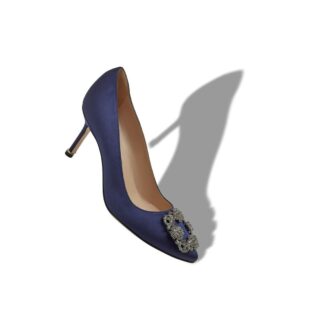 HANGISI 70 Navy Blue Satin Jewel Buckle Pumps