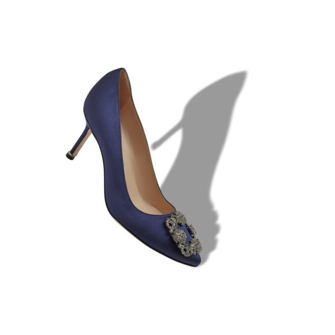 HANGISI 70 Navy Blue Satin Jewel Buckle Pumps