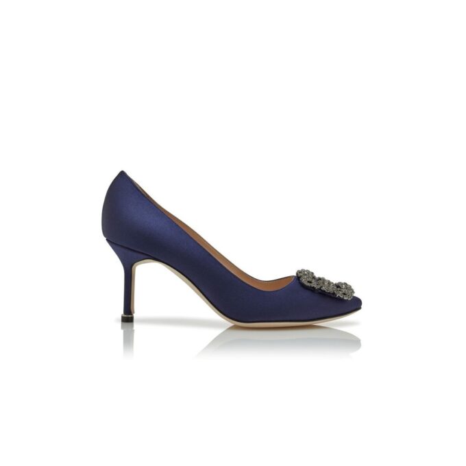 HANGISI 70 Navy Blue Satin Jewel Buckle Pumps