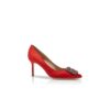 HANGISI 70 Red Satin Jewel Buckle Pumps
