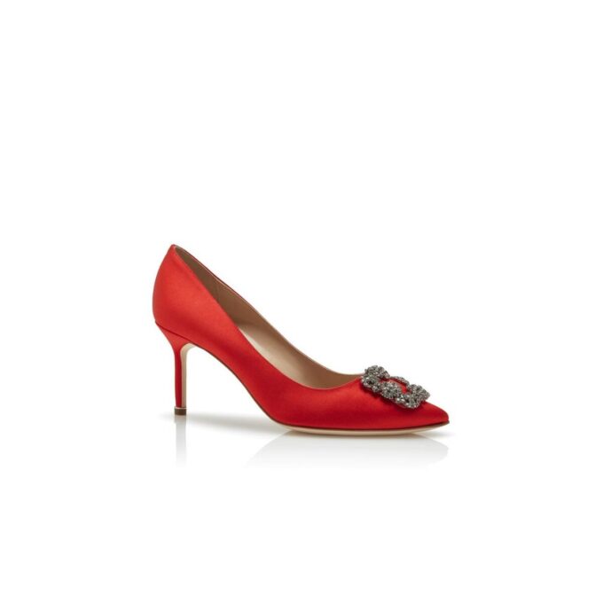 HANGISI 70 Red Satin Jewel Buckle Pumps