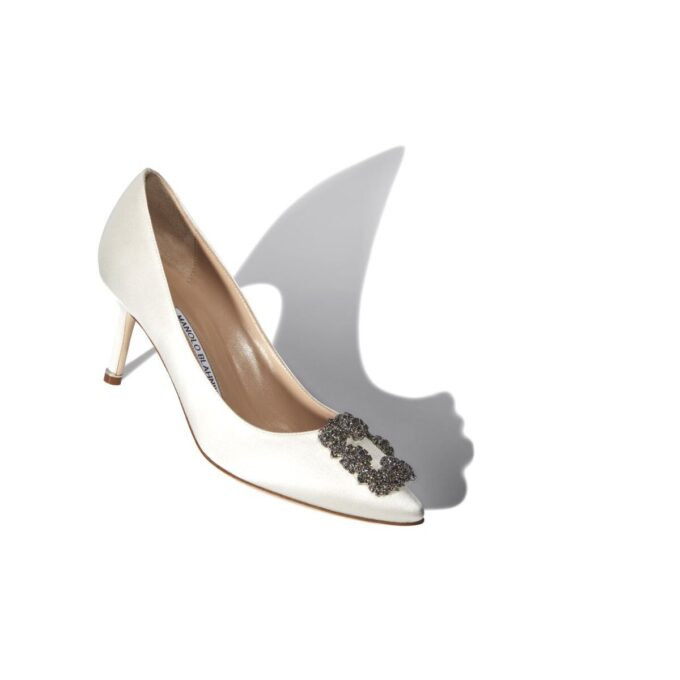 HANGISI 70 White Satin Jewel Buckle Pumps