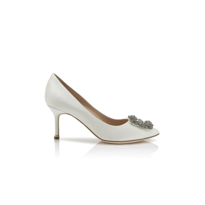 HANGISI 70 White Satin Jewel Buckle Pumps