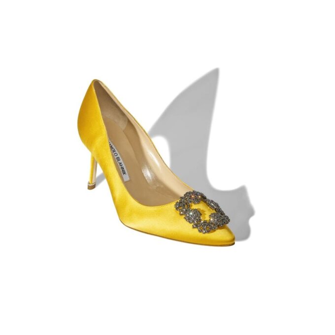HANGISI 70 Yellow Satin Jewel Buckle Pumps