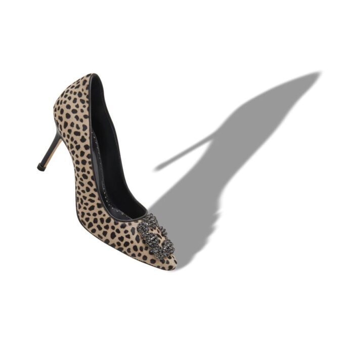 HANGISI 90 Animal Print Calf Hair Jewel Buckle Pumps