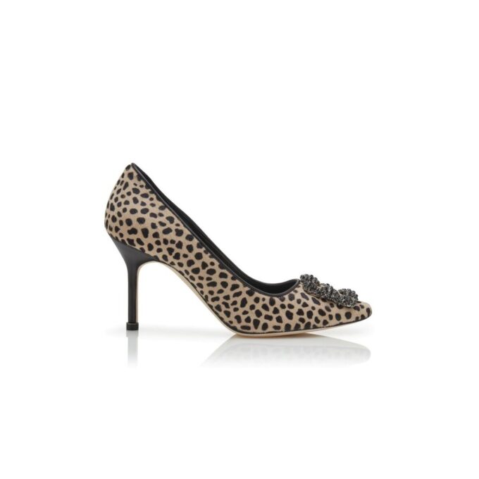 HANGISI 90 Animal Print Calf Hair Jewel Buckle Pumps