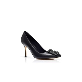 HANGISI 90 Black Leather Jewel Buckle Pumps