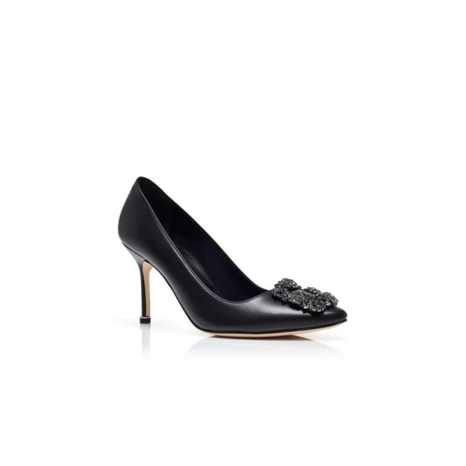 HANGISI 90 Black Leather Jewel Buckle Pumps