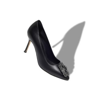 HANGISI 90 Black Leather Jewel Buckle Pumps