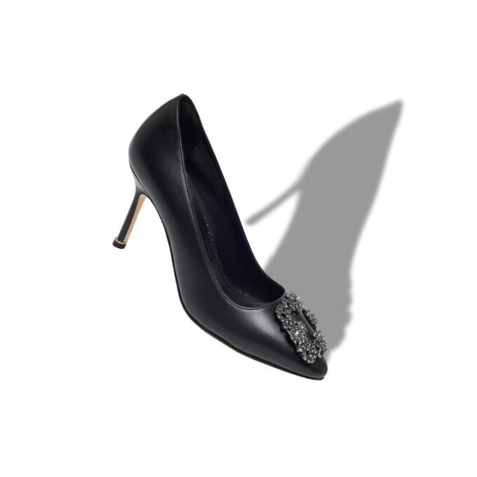 HANGISI 90 Black Leather Jewel Buckle Pumps