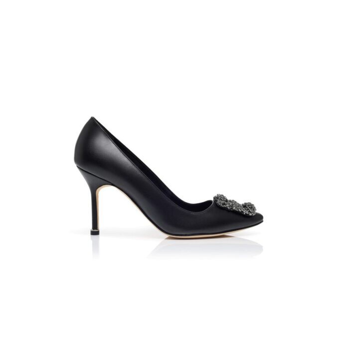 HANGISI 90 Black Leather Jewel Buckle Pumps