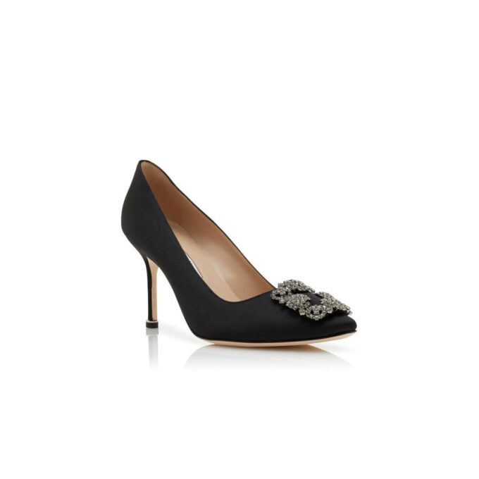 HANGISI 90 Black Satin Jewel Buckle Pumps