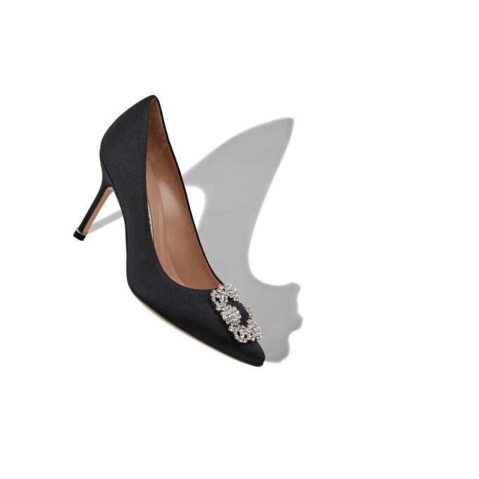 HANGISI 90 Black Satin Jewel Buckle Pumps