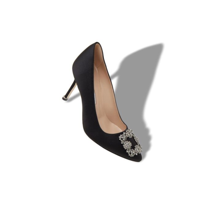 HANGISI 90 Black Satin Jewel Buckle Pumps