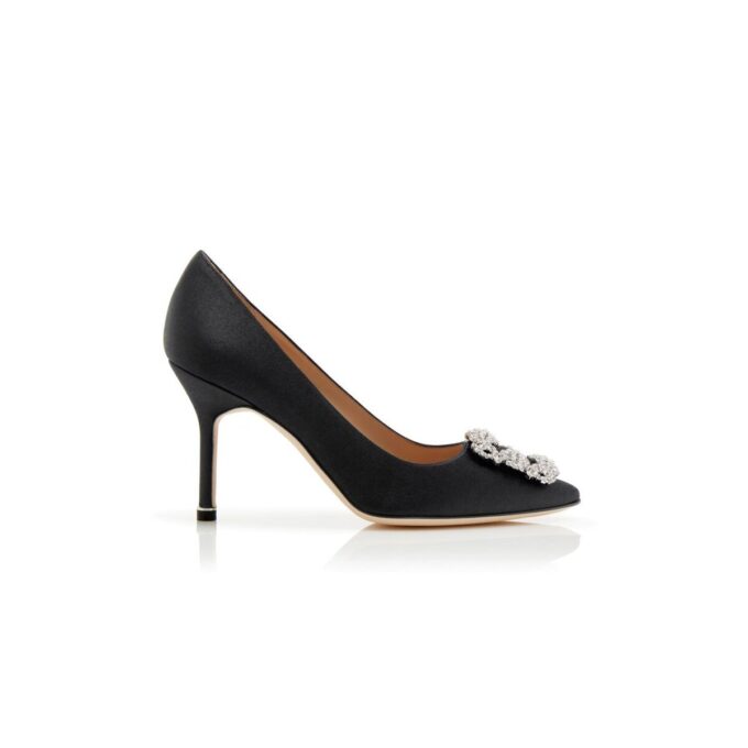 HANGISI 90 Black Satin Jewel Buckle Pumps