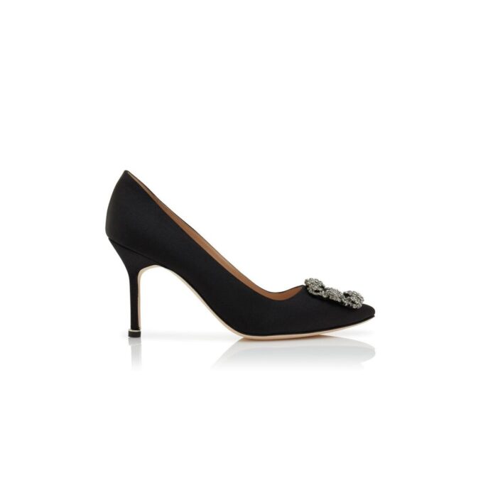 HANGISI 90 Black Satin Jewel Buckle Pumps