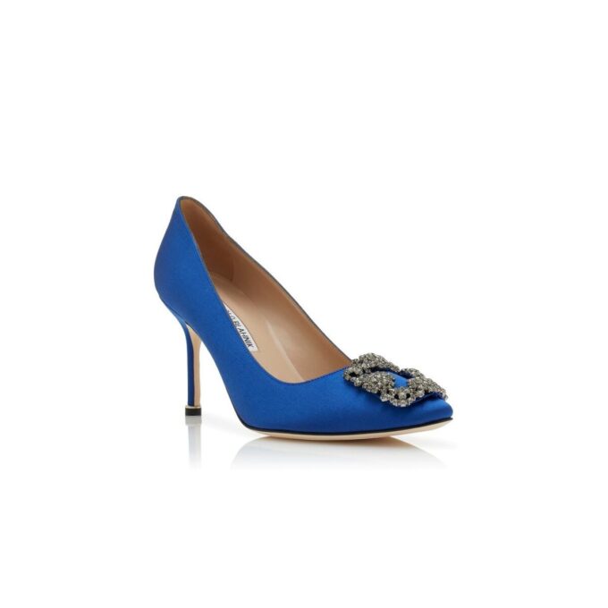 HANGISI 90 Blue Satin Jewel Buckle Pumps