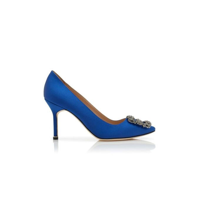 HANGISI 90 Blue Satin Jewel Buckle Pumps