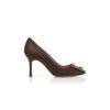 HANGISI 90 Brown Satin Jewel Buckle Pumps