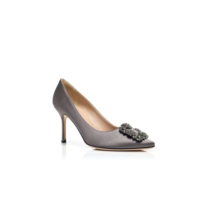 HANGISI 90 Dark Grey Satin Jewel Buckle Pumps