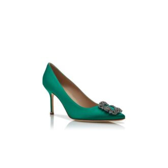 HANGISI 90 Green Satin Jewel Buckle Pumps