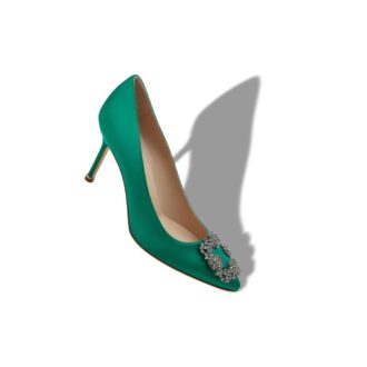 HANGISI 90 Green Satin Jewel Buckle Pumps