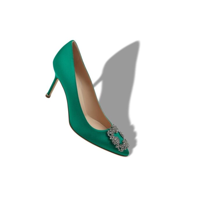HANGISI 90 Green Satin Jewel Buckle Pumps