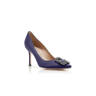 HANGISI 90 Navy Blue Satin Jewel Buckle Pumps