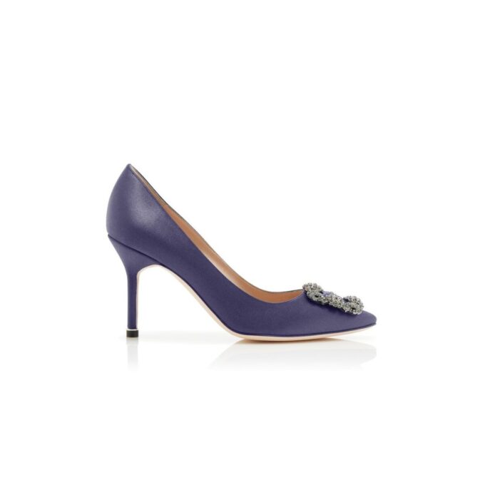 HANGISI 90 Navy Blue Satin Jewel Buckle Pumps