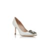 HANGISI 90 White Satin Jewel Buckle Pumps