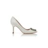 HANGISI 90 White Satin Jewel Buckle Pumps