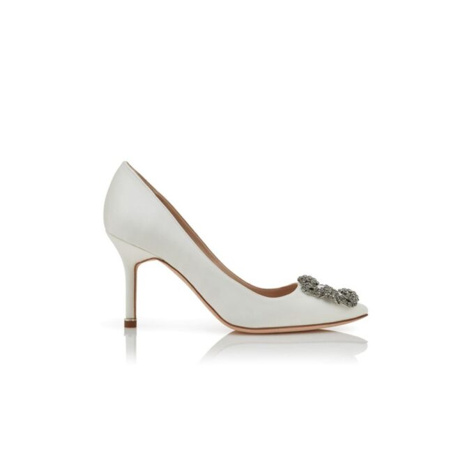 HANGISI 90 White Satin Jewel Buckle Pumps