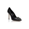 HANGISI Black Calf Leather Jewel Buckle Pumps
