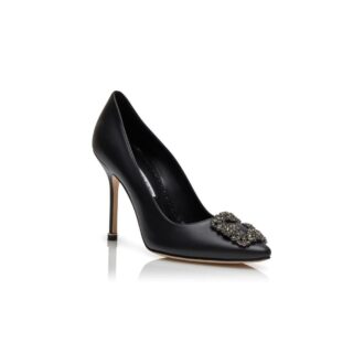 HANGISI Black Calf Leather Jewel Buckle Pumps