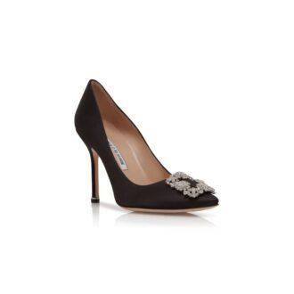 HANGISI Black Satin Jewel Buckle Pumps