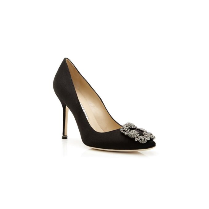 HANGISI Black Satin Jewel Buckle Pumps