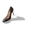HANGISI Black Satin Jewel Buckle Pumps