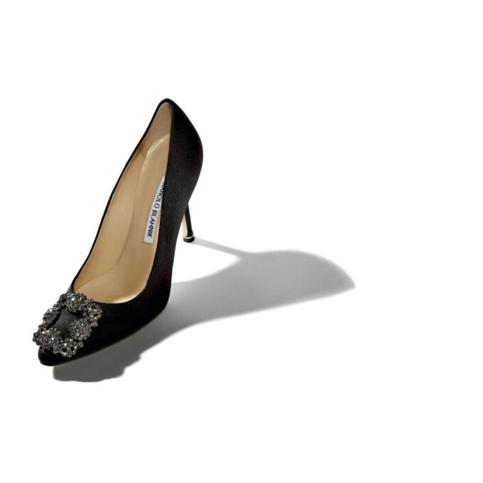 HANGISI Black Satin Jewel Buckle Pumps