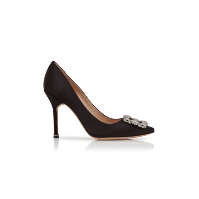 HANGISI Black Satin Jewel Buckle Pumps