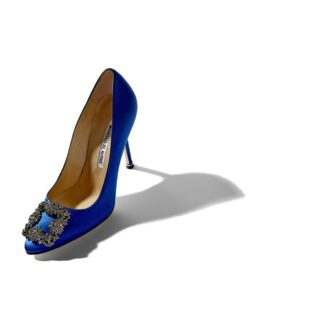 HANGISI Blue Satin Jewel Buckle Pumps