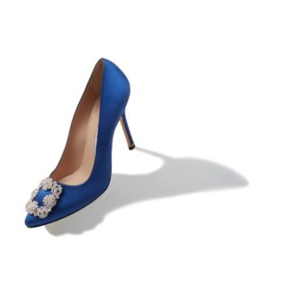 HANGISI Blue Satin Jewel Buckle Pumps