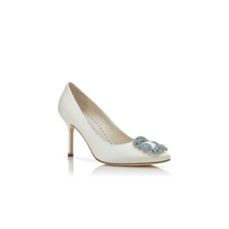 HANGISI BRIDAL 90 White Satin Jewel Buckle Pumps