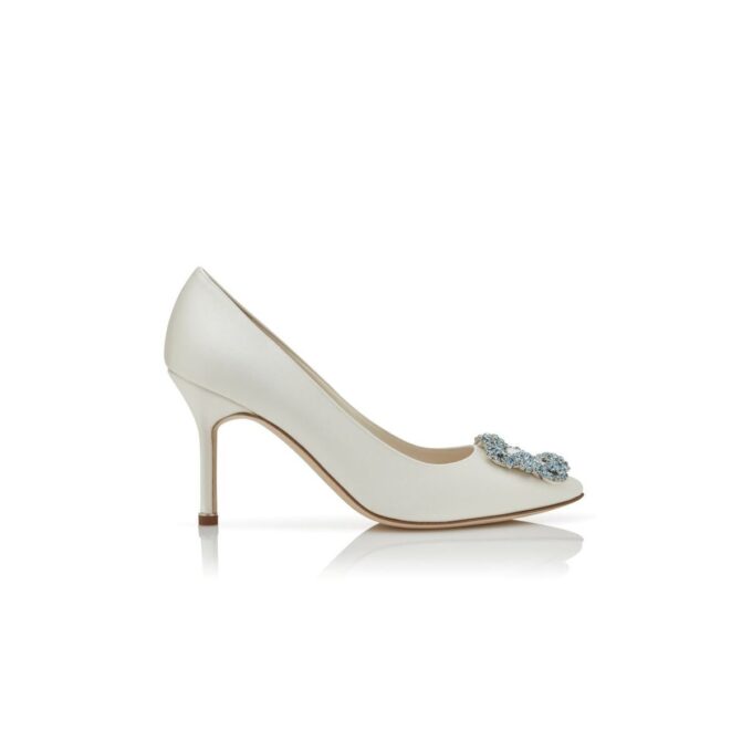 HANGISI BRIDAL 90 White Satin Jewel Buckle Pumps