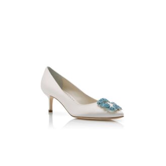 HANGISI BRIDE 50 White Satin Jewel Buckle Pumps