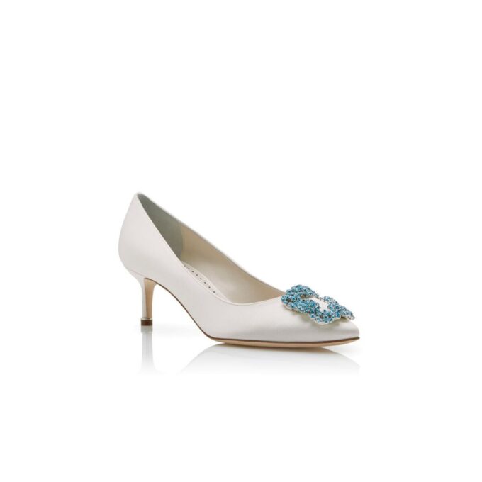 HANGISI BRIDE 50 White Satin Jewel Buckle Pumps
