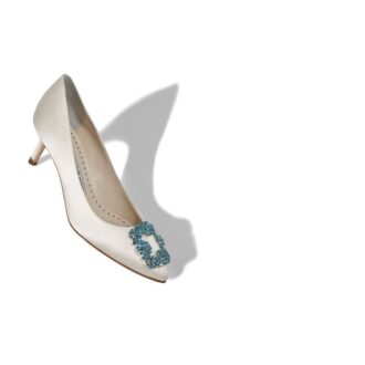 HANGISI BRIDE 50 White Satin Jewel Buckle Pumps