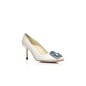HANGISI BRIDE 70 White Satin Jewel Buckle Pumps