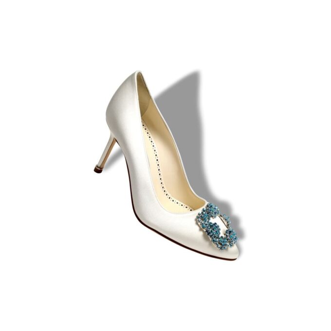 HANGISI BRIDE 70 White Satin Jewel Buckle Pumps