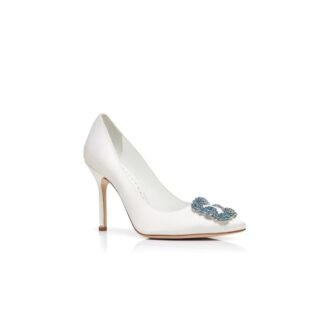 HANGISI BRIDE White Satin Jewel Buckle Pumps