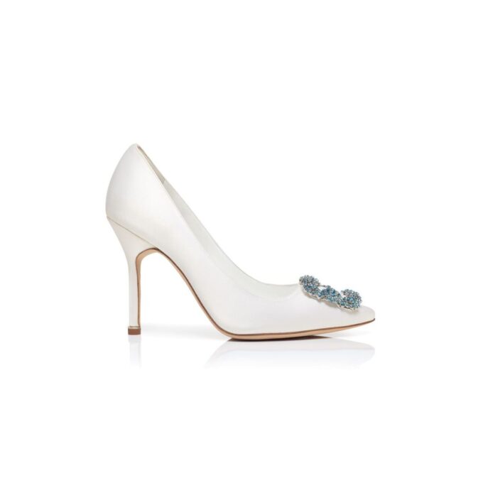 HANGISI BRIDE White Satin Jewel Buckle Pumps